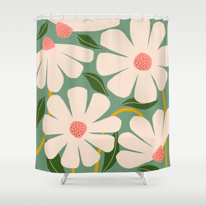 Wild Daisies - green Shower Curtain Gallery Image 1