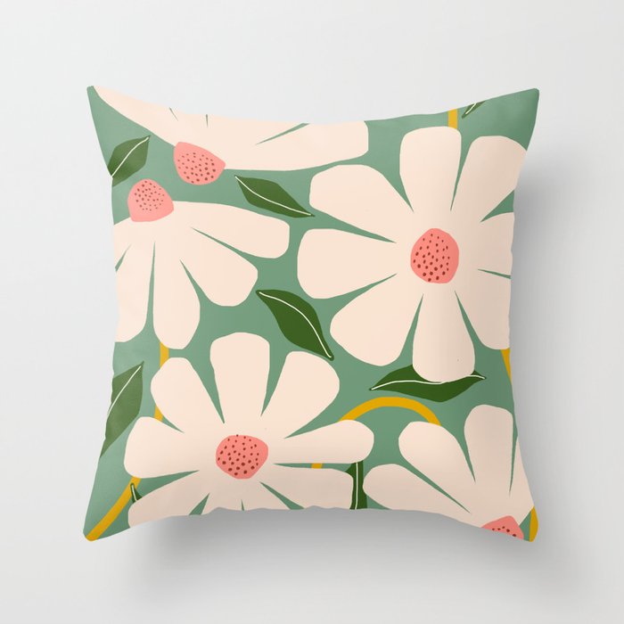 Wild Daisies - green Throw Pillow Gallery Image 6