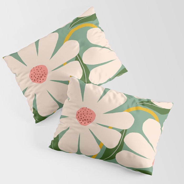 Wild Daisies - green Pillow Sham Gallery Image 1