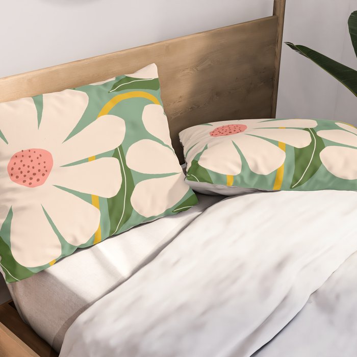 Wild Daisies - green Pillow Sham Gallery Image 2