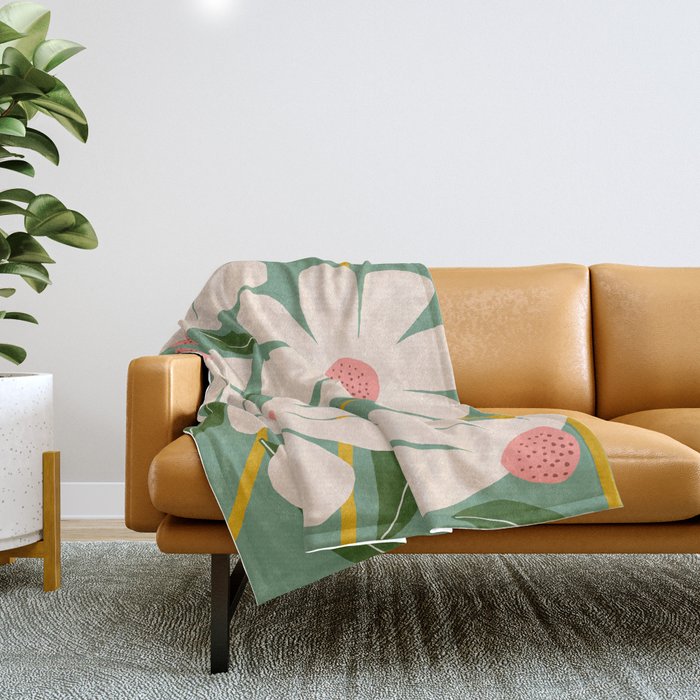 Wild Daisies - green Throw Blanket Gallery Image 1