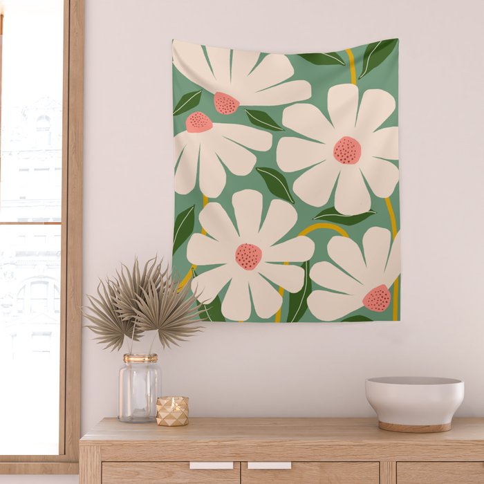 Wild Daisies - green Wall Tapestry Gallery Image 2