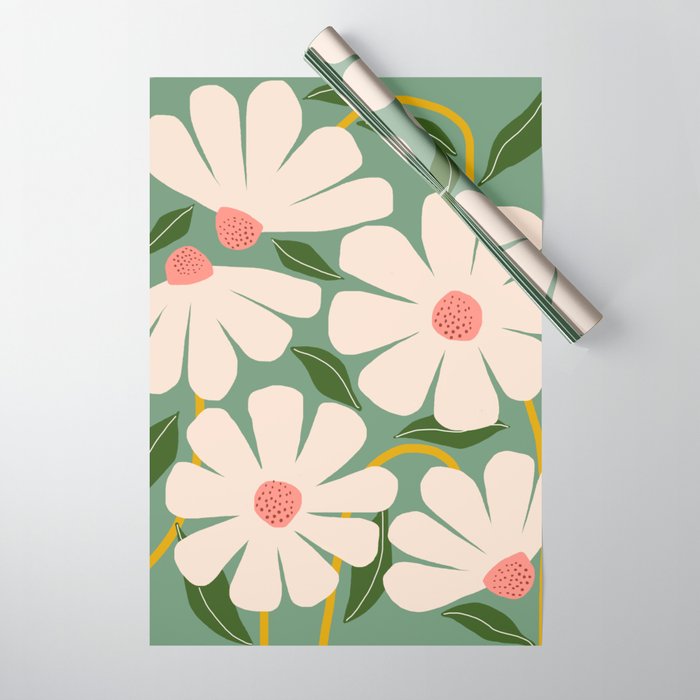 Wild Daisies - green Wrapping Paper Gallery Image 1