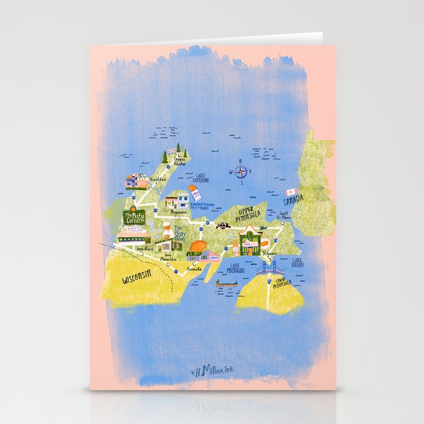 Map of Northern Michigan - Pasty Tour in Peach Stationery Card Gallery Image 2