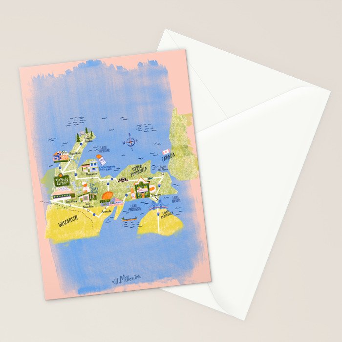 Map of Northern Michigan - Pasty Tour in Peach Stationery Card Gallery Image 2