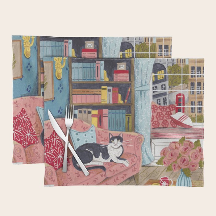 Cat on sofa in London pastel colours Placemat Gallery Image 1