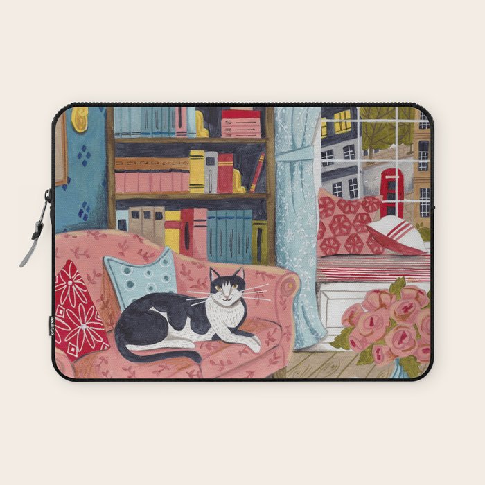 Cat on sofa in London pastel colours Laptop Sleeve Gallery Image 1