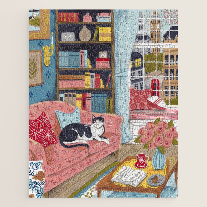 Cat on sofa in London pastel colours Jigsaw Puzzle Gallery Image 1
