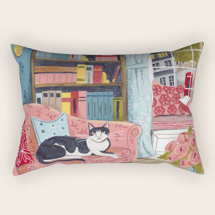 Cat on sofa in London pastel colours Rectangular Pillow Gallery Image 2