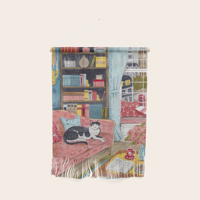 Cat on sofa in London pastel colours Wall Hanging Gallery Image 1