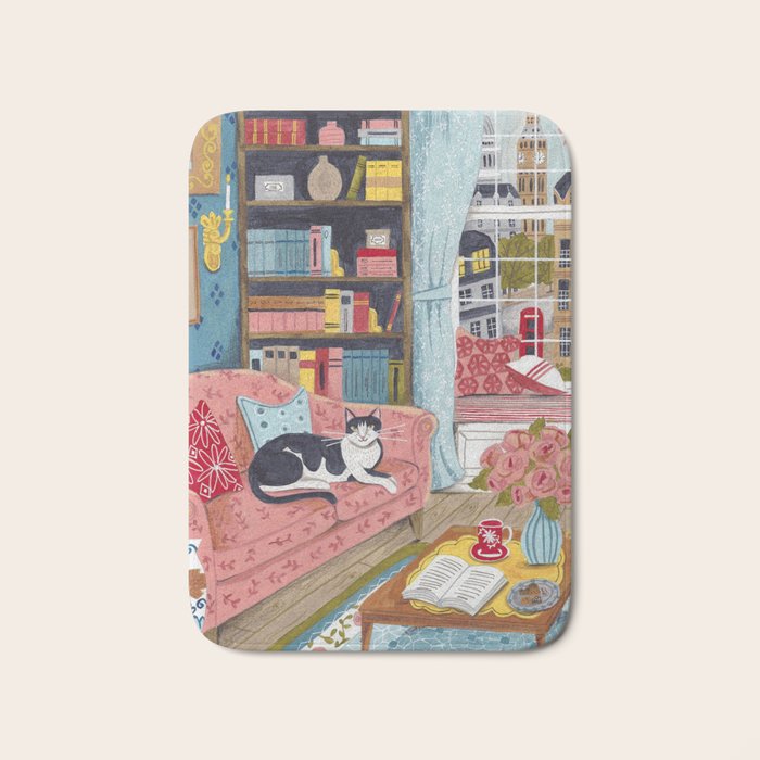 Cat on sofa in London pastel colours Bath Mat Gallery Image 1