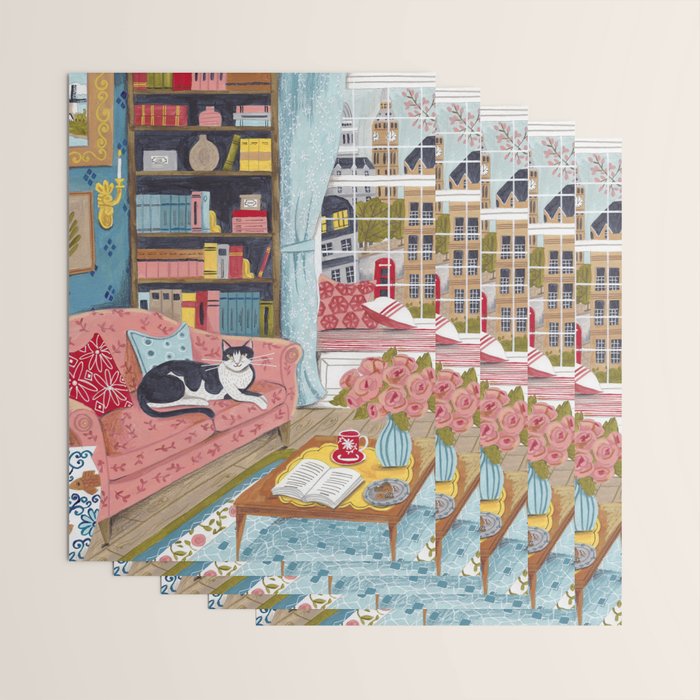Cat on sofa in London pastel colours Wrapping Paper Gallery Image 3