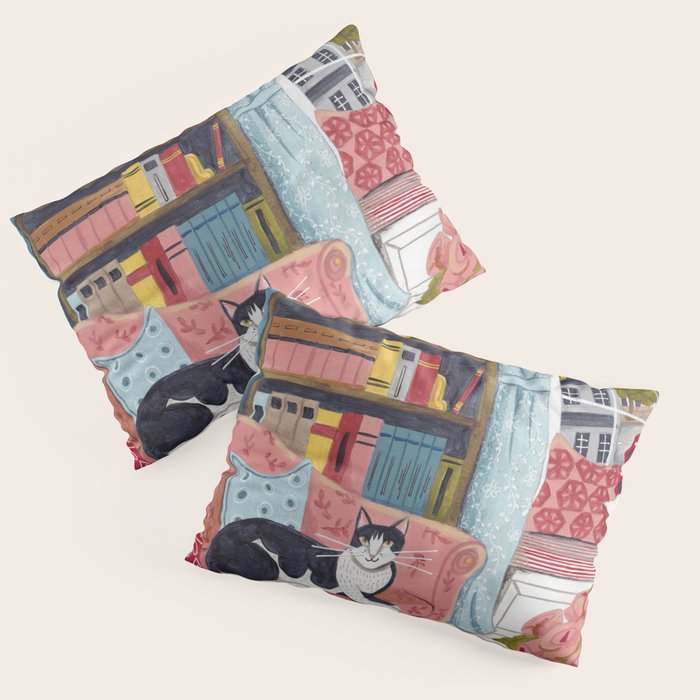 Cat on sofa in London pastel colours Pillow Sham Gallery Image 3