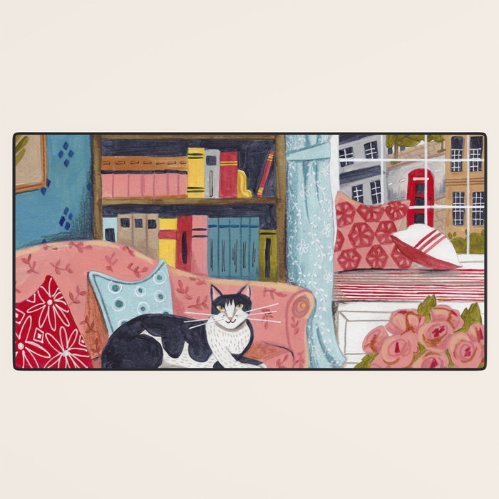 Cat on sofa in London pastel colours Desk Mat Gallery Image 3