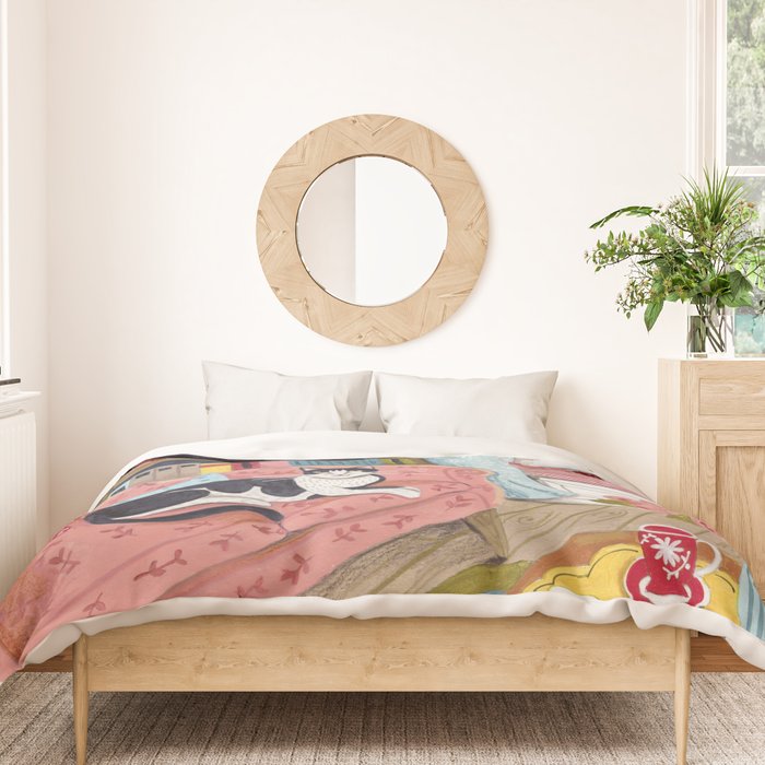 Cat on sofa in London pastel colours Duvet Cover Gallery Image 3