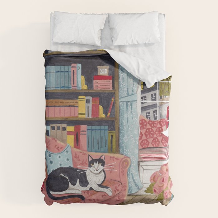 Cat on sofa in London pastel colours Duvet Cover Gallery Image 6