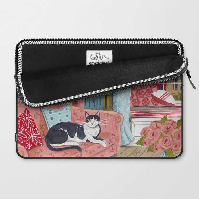 Cat on sofa in London pastel colours Laptop Sleeve Gallery Image 2