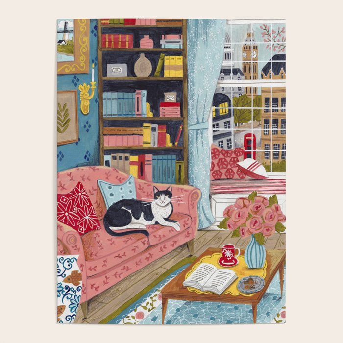 Cat on sofa in London pastel colours Poster Gallery Image 4
