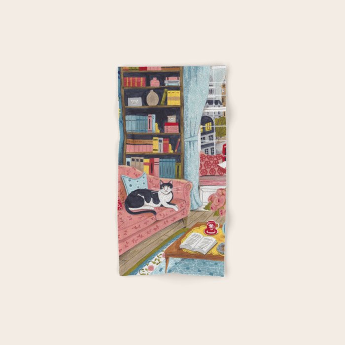 Cat on sofa in London pastel colours Bath Towel Gallery Image 1