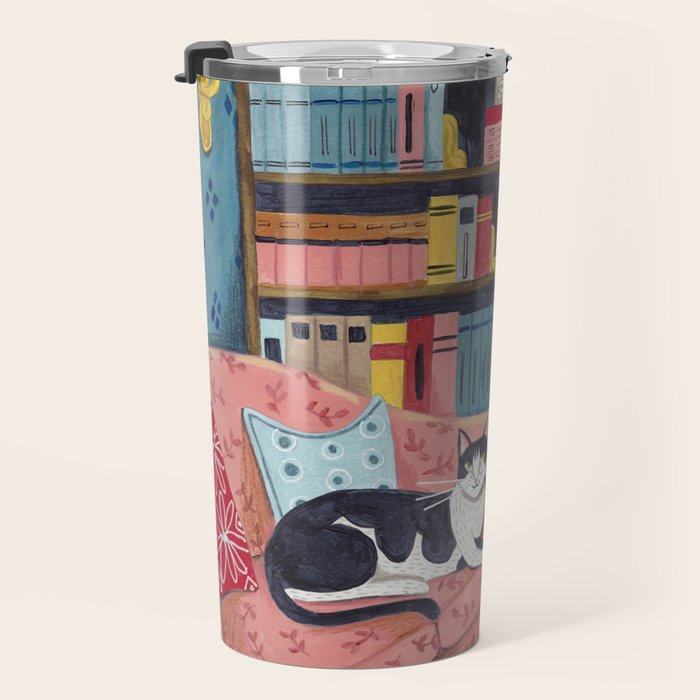 Cat on sofa in London pastel colours Travel Mug Gallery Image 3