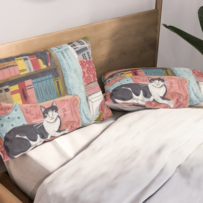 Cat on sofa in London pastel colours Pillow Sham Gallery Image 2