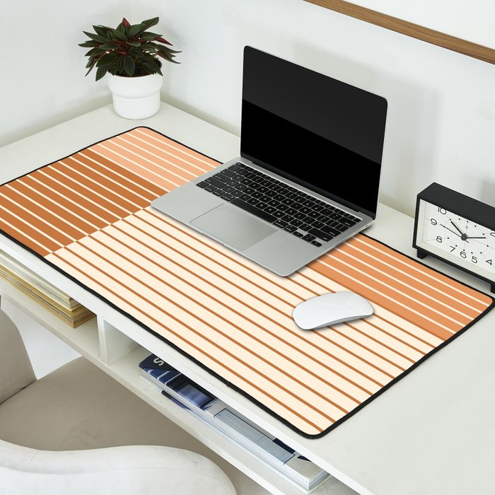 Color Block Line Abstract LXXIX Pantone Peach Fuzz Desk Mat Gallery Image 2