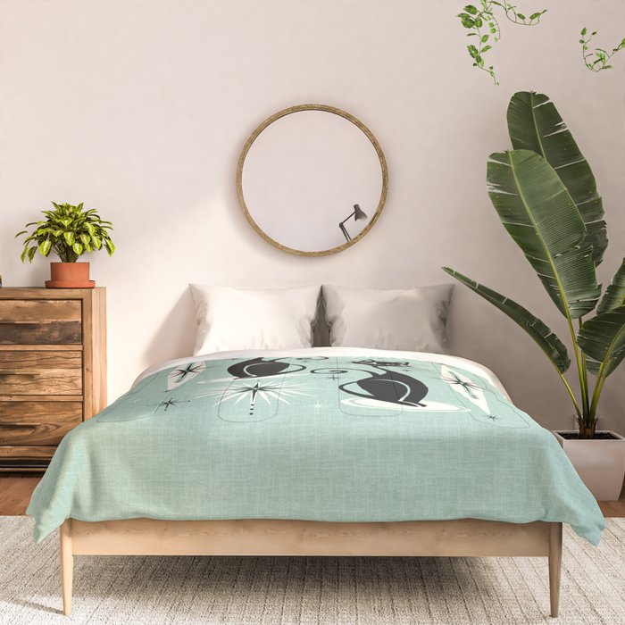 Mid Century Meow Retro Atomic Cats Mint Comforter Gallery Image 3