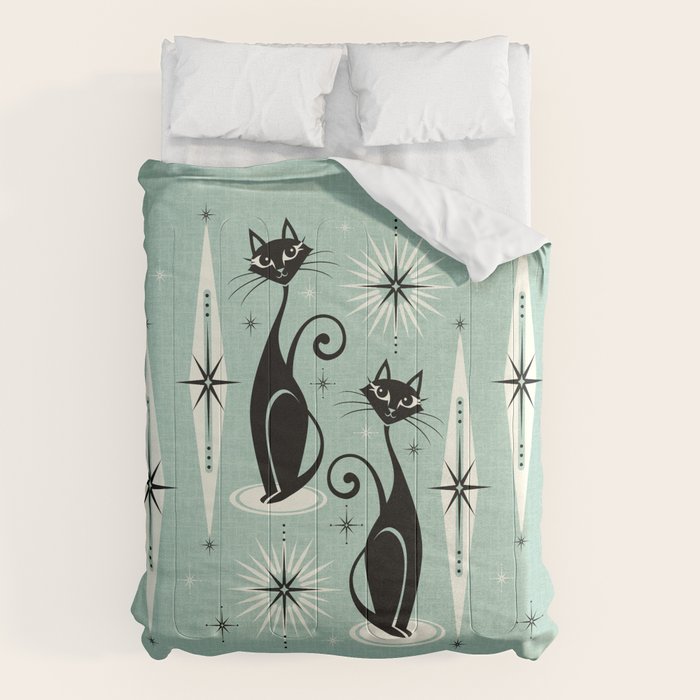 Mid Century Meow Retro Atomic Cats Mint Comforter Gallery Image 1