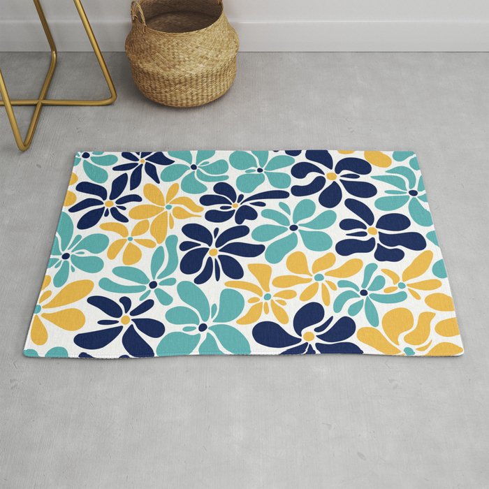 Abstract Flower, Yellow, Navy, Teal Rug Gallery Image 1