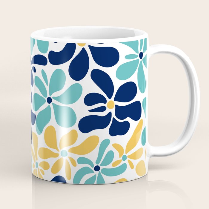 Abstract Flower, Yellow, Navy, Teal Coffee Mug Gallery Image 1