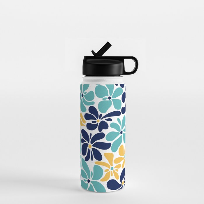 Abstract Flower, Yellow, Navy, Teal Water Bottle Gallery Image 1