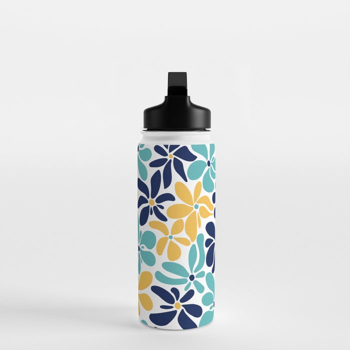 Abstract Flower, Yellow, Navy, Teal Water Bottle Gallery Image 3
