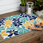 Abstract Flower, Yellow, Navy, Teal Outdoor Rug Gallery Image 2