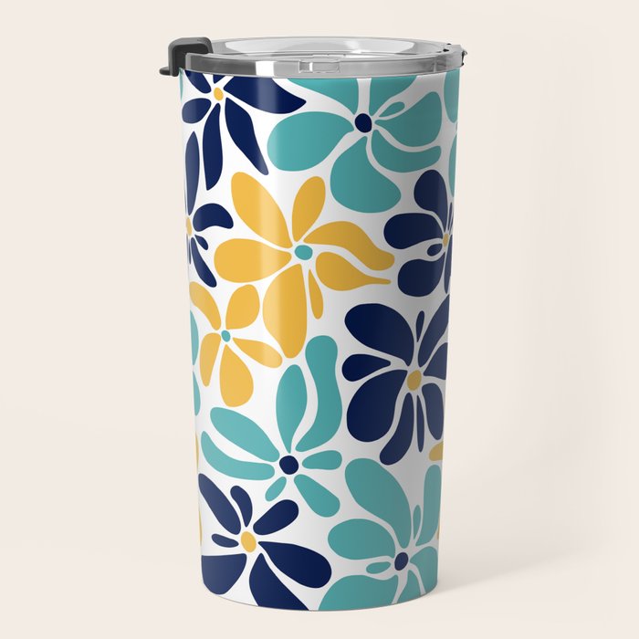 Abstract Flower, Yellow, Navy, Teal Travel Mug Gallery Image 3