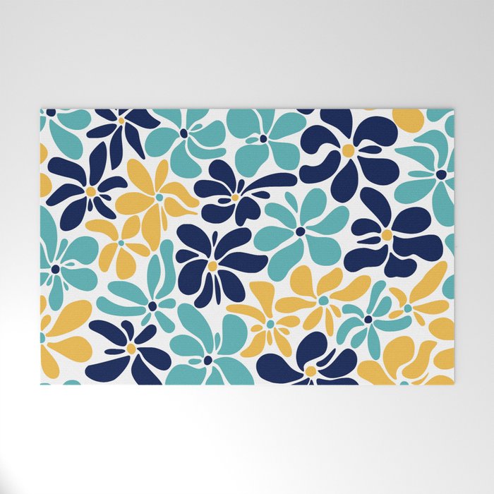 Abstract Flower, Yellow, Navy, Teal Welcome Mat Gallery Image 1