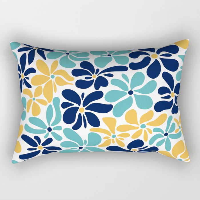 Abstract Flower, Yellow, Navy, Teal Rectangular Pillow Gallery Image 2