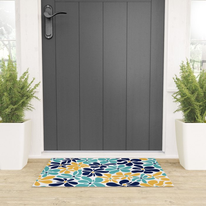 Abstract Flower, Yellow, Navy, Teal Welcome Mat Gallery Image 3