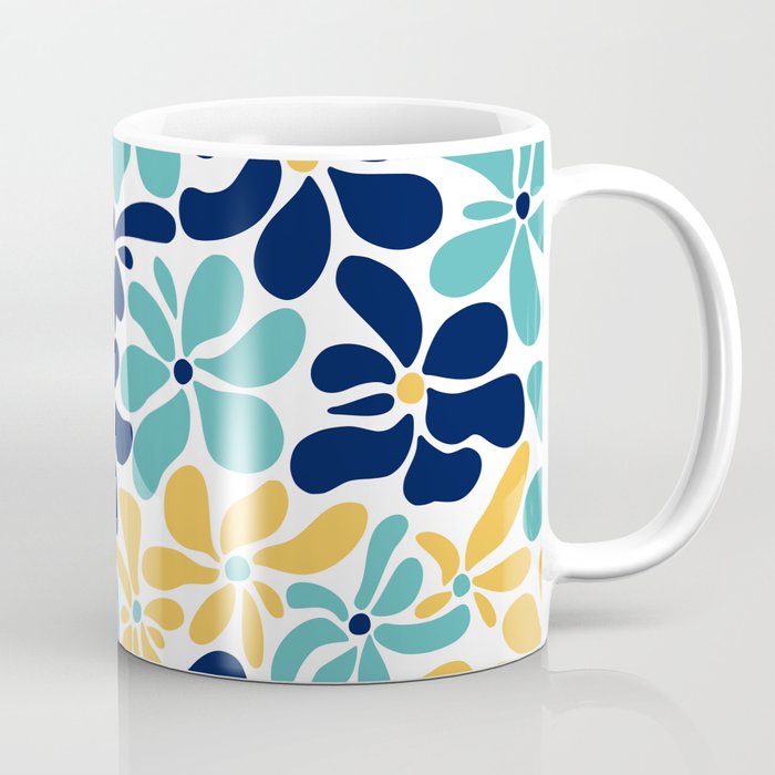 Abstract Flower, Yellow, Navy, Teal Coffee Mug Gallery Image 1