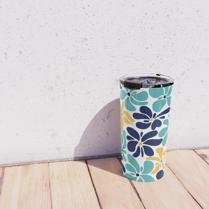 Abstract Flower, Yellow, Navy, Teal Travel Mug Gallery Image 4