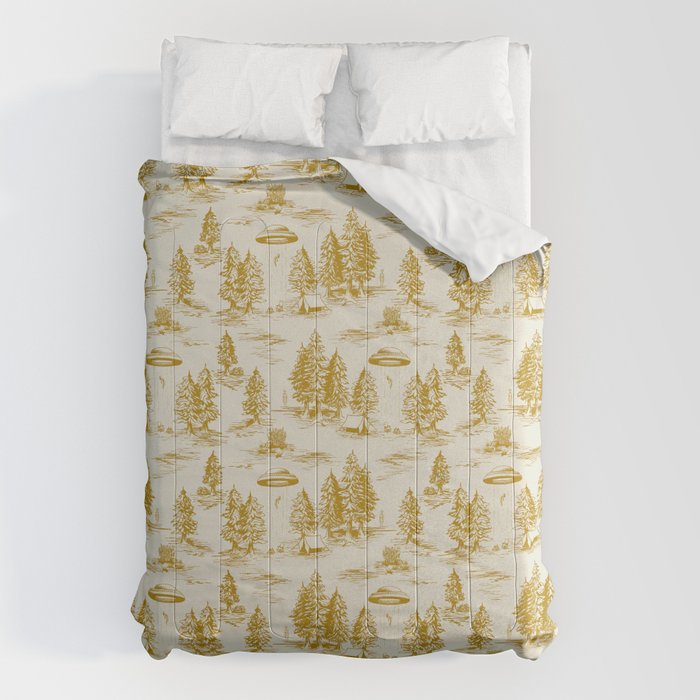 Yellow/Gold Alien Abduction Toile De Jouy Pattern Comforter Gallery Image 1