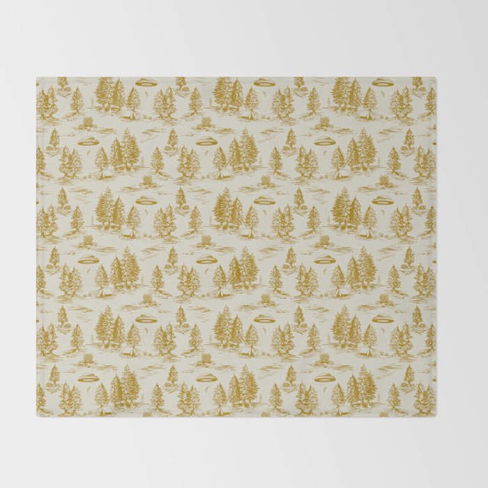 Yellow/Gold Alien Abduction Toile De Jouy Pattern Throw Blanket Gallery Image 2