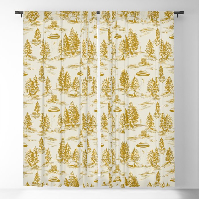 Yellow/Gold Alien Abduction Toile De Jouy Pattern Window Curtain Gallery Image 5