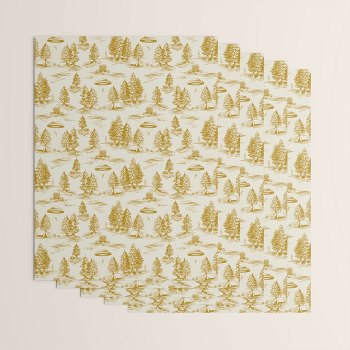 Yellow/Gold Alien Abduction Toile De Jouy Pattern Wrapping Paper Gallery Image 3