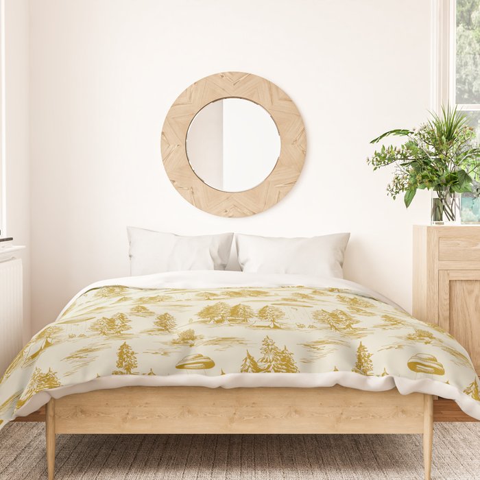Yellow/Gold Alien Abduction Toile De Jouy Pattern Duvet Cover Gallery Image 3