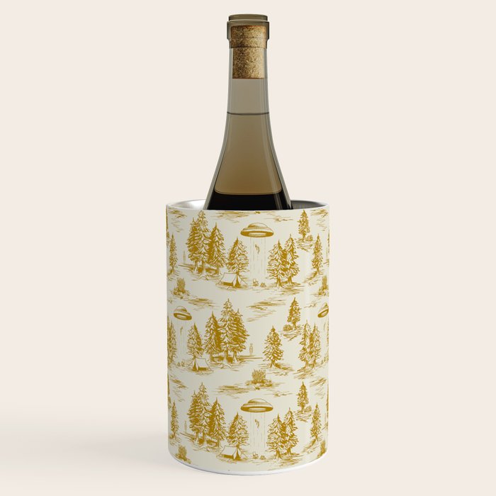 Yellow/Gold Alien Abduction Toile De Jouy Pattern Wine Chiller Gallery Image 2