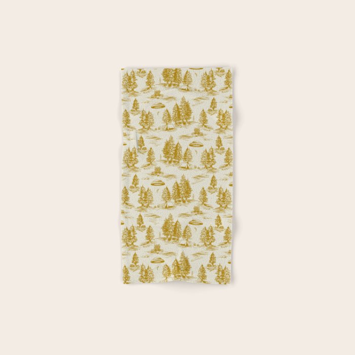 Yellow/Gold Alien Abduction Toile De Jouy Pattern Bath Towel Gallery Image 1