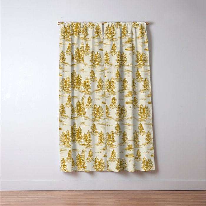 Yellow/Gold Alien Abduction Toile De Jouy Pattern Window Curtain Gallery Image 3