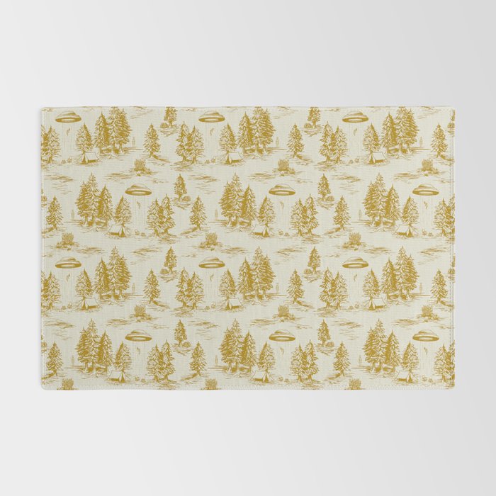 Yellow/Gold Alien Abduction Toile De Jouy Pattern Rug Gallery Image 2