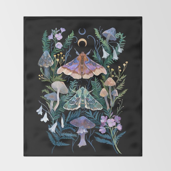 Sphinx Moth Moon Garden Throw Blanket Gallery Image 2