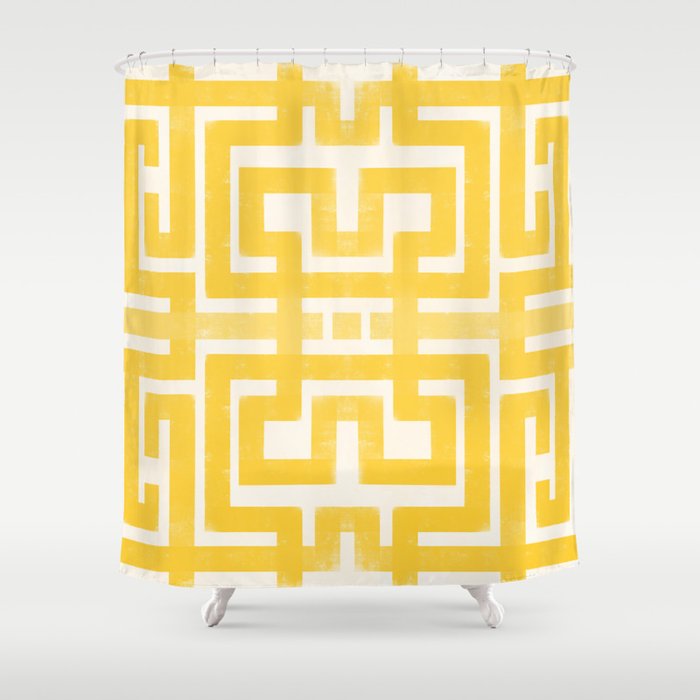 Corn Maze - Yellow Geometric Abstract Shower Curtain Gallery Image 1